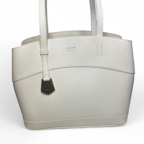 SALVATORE FERRAGAMO Charming Small Leather Tote, Mascarpone, NWT - Picture 1 of 16